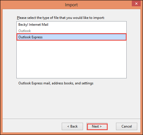 Select Outlook Express Option