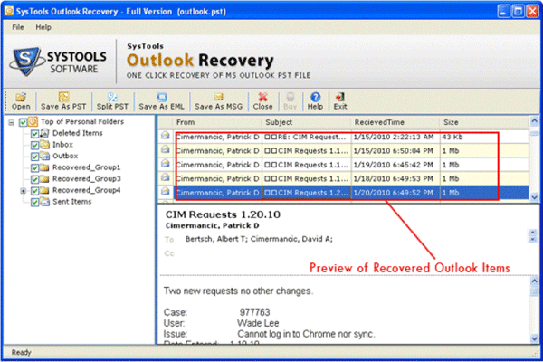 Click to view Inbox Email Recovery Tool 8.10 screenshot