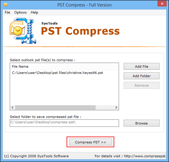 Compress PST file