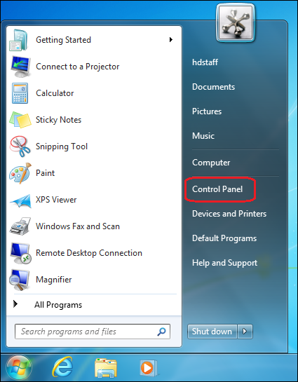 Select Control Panel Option